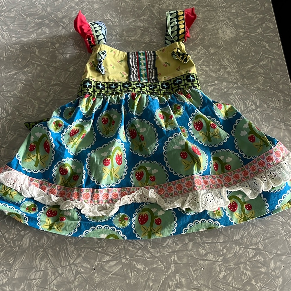 Matilda Jane | Girls Yellow and Blue Fruit Love Bug Print Knot Top | Size: 4